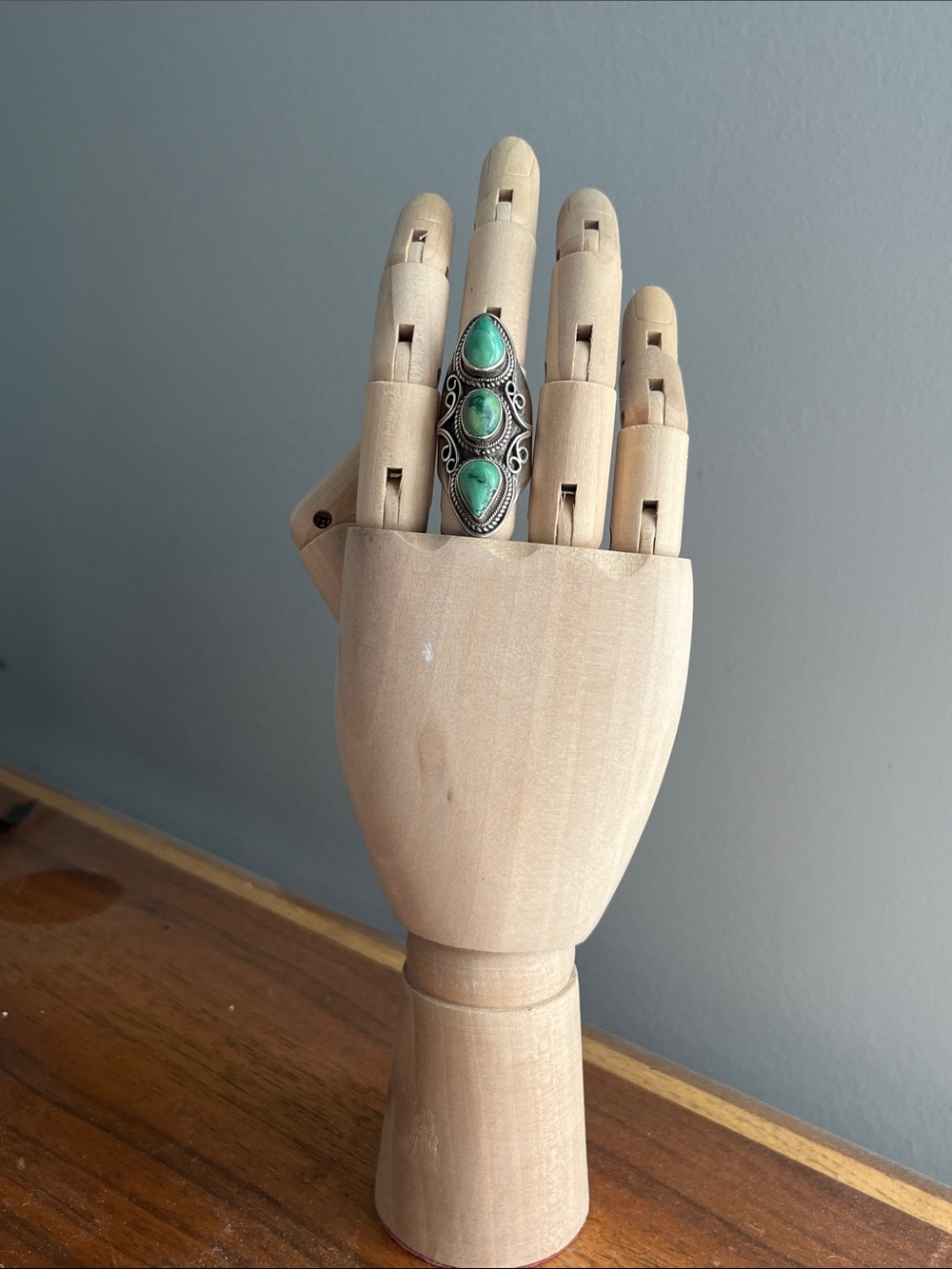 Turquoise and Silver Ring .925 SS Three stone Statement Ring